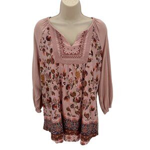 Vintage America Womens Mauve Pink Floral 3/4 Sleeve Peasant Blouse Size M